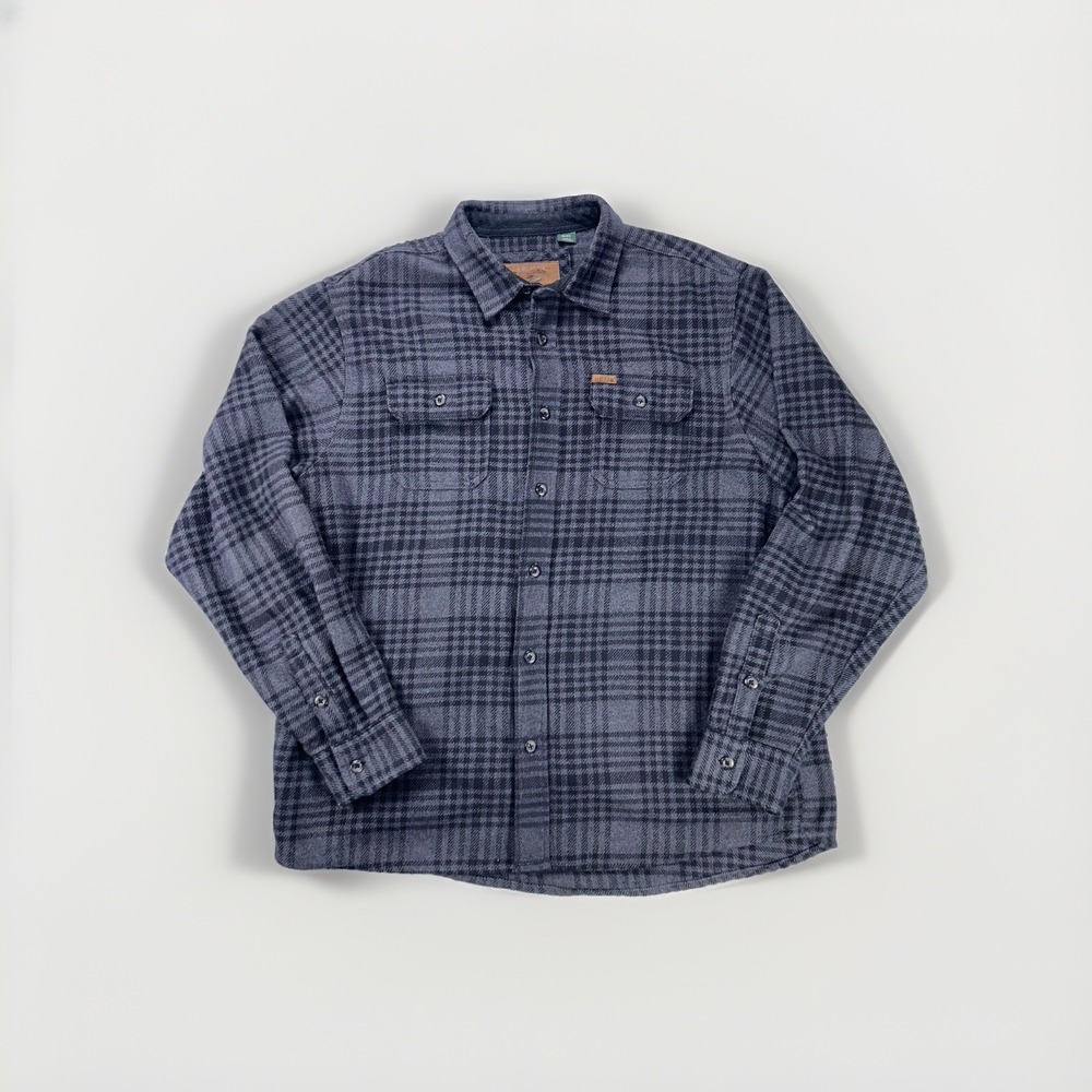 Orvis Flannel Men Size XL Gray Charcoal Plaid Shacket USA Outdoor Lumber Jack